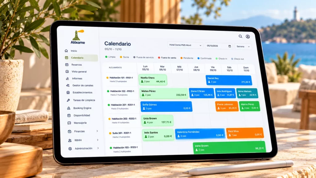Calendario de reservas de Alóxame en una tablet