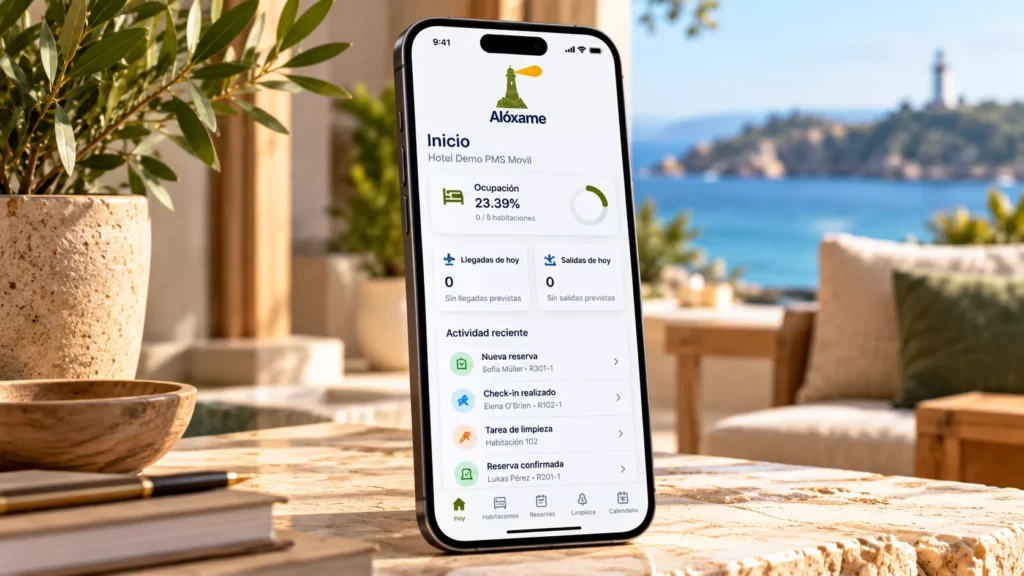 App de Alóxame en un móvil junto al mar
