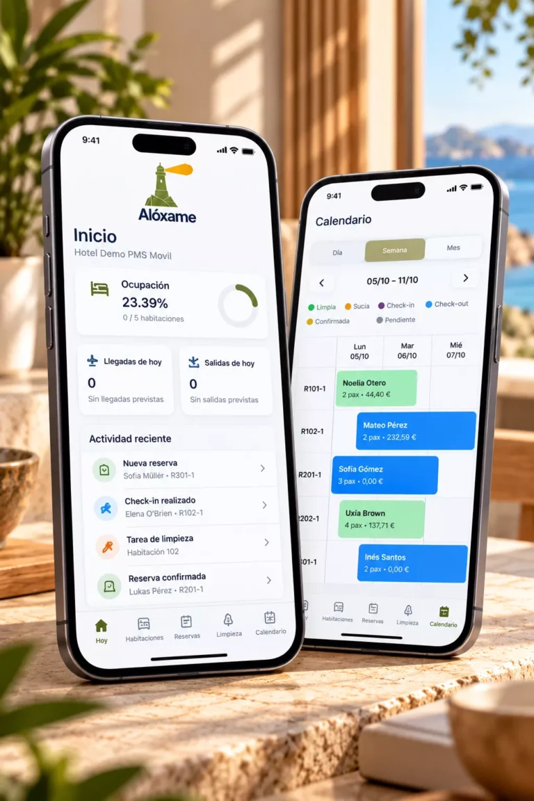 Inicio y calendario de la app de Alóxame en dos móviles