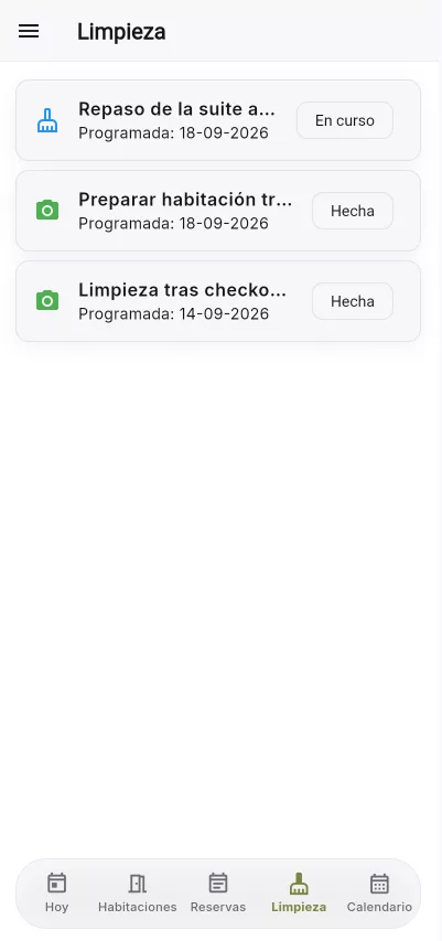 Tareas de limpieza en la app móvil de Alóxame